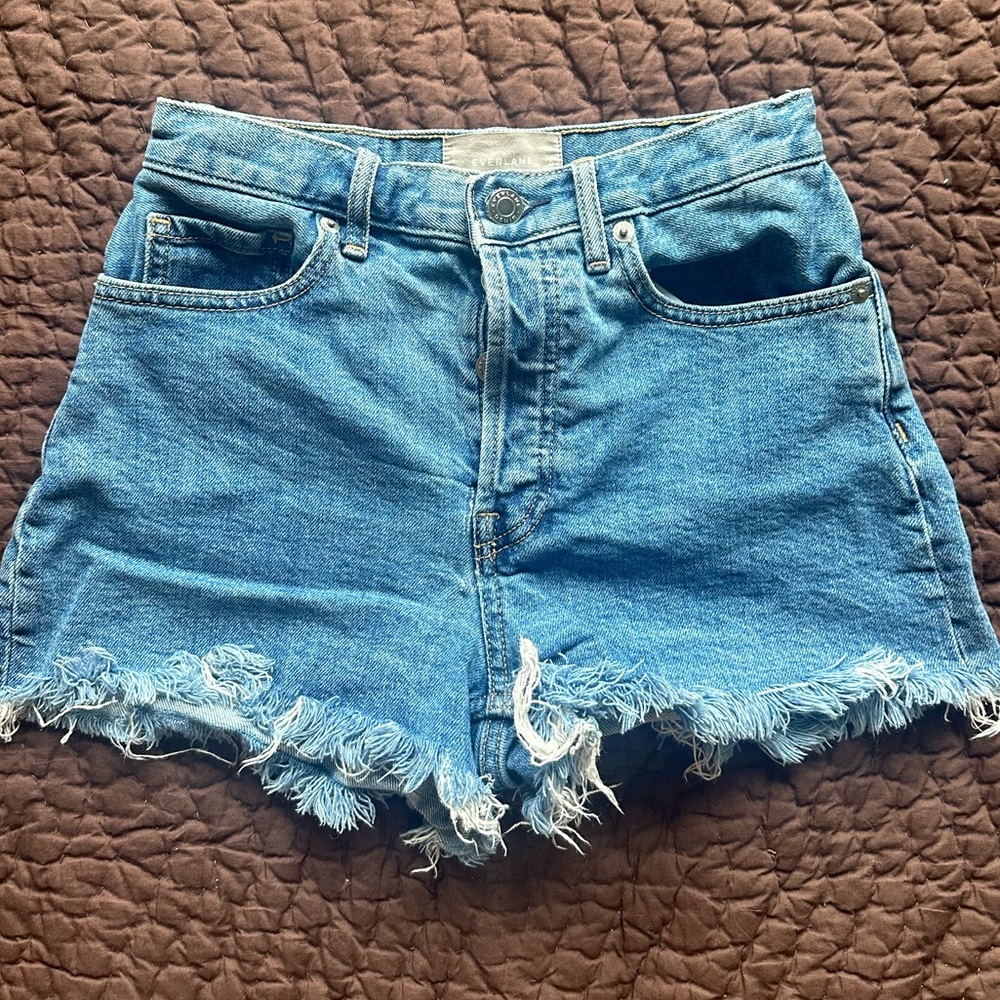Everlane Blue Jean Shorts High-Waisted Distressed